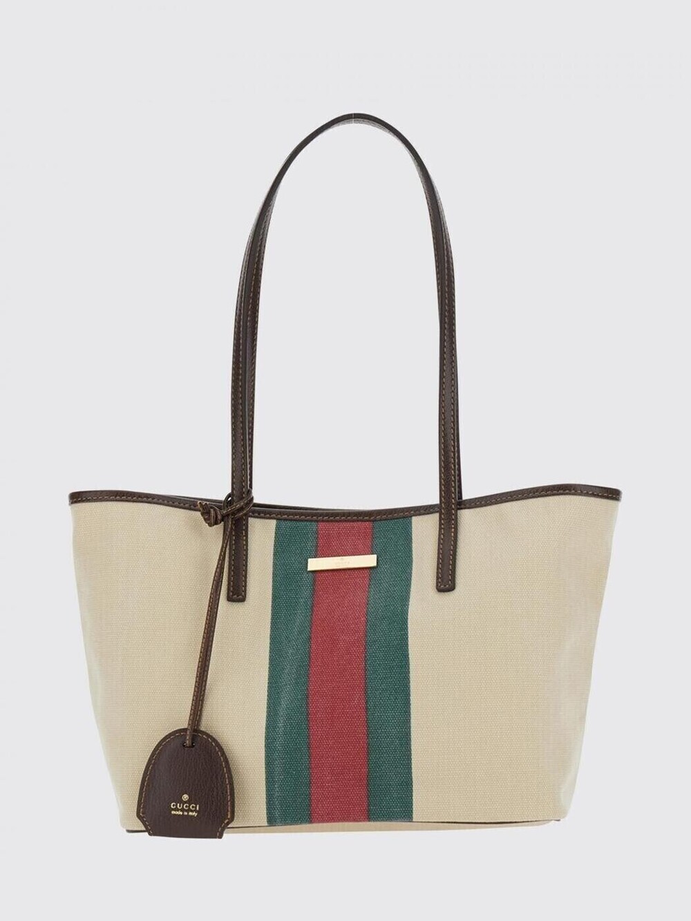 Gucci Ophidia Web Stripe Canvas Leather Tote Bag White